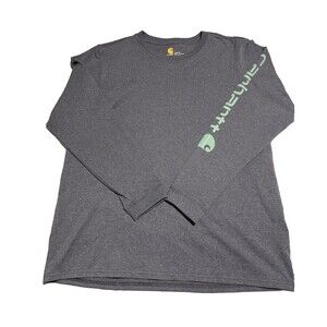 New (other) Carhartt Shirt Women Gray Logo Long Sleeve Outdoor Workwear Tee Sz L